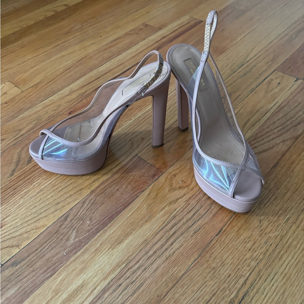 Elegant Women's Platform Heels - Iridescent and Nude